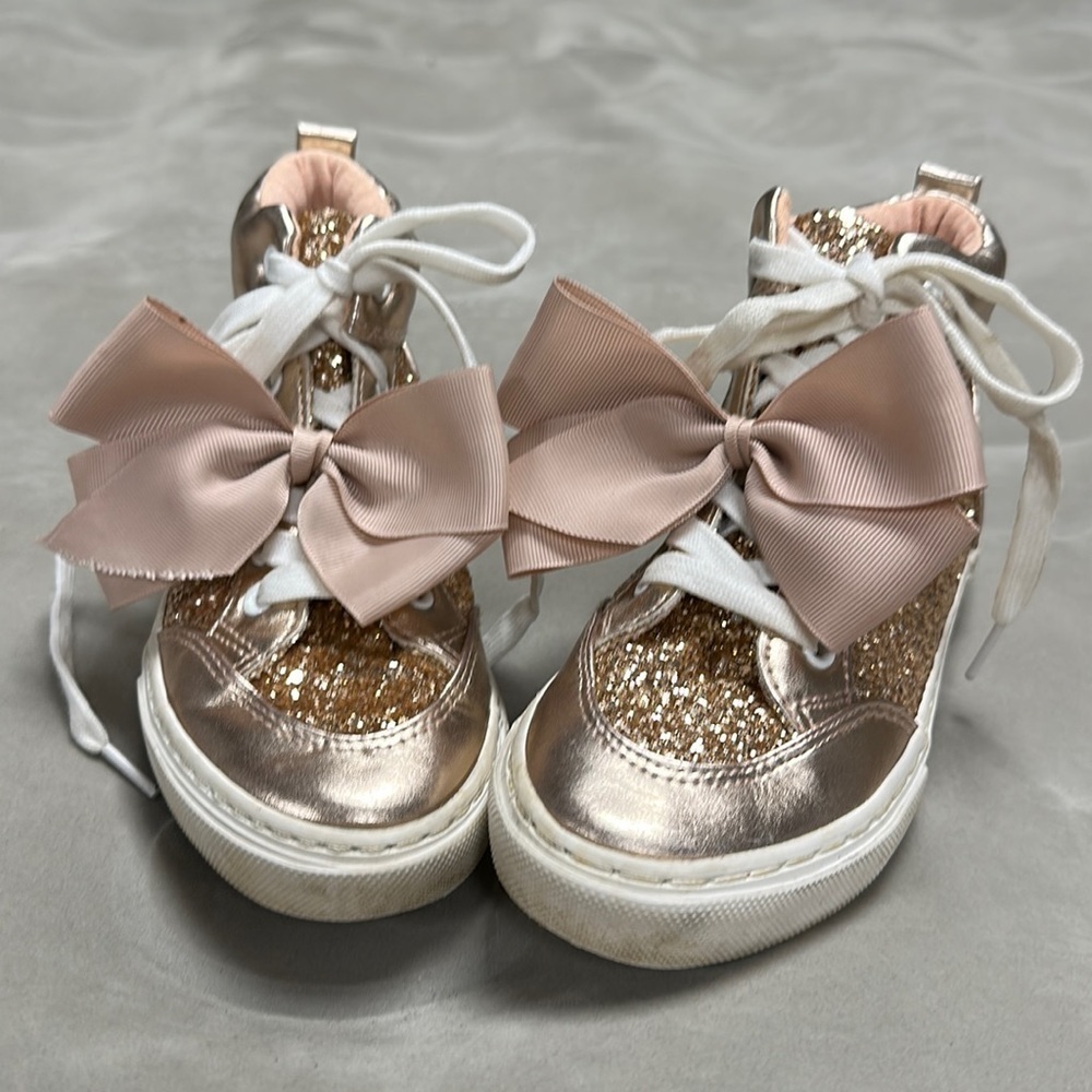 Justice Glitter High Top Sneakers with Bows, Rose Gold, 3
